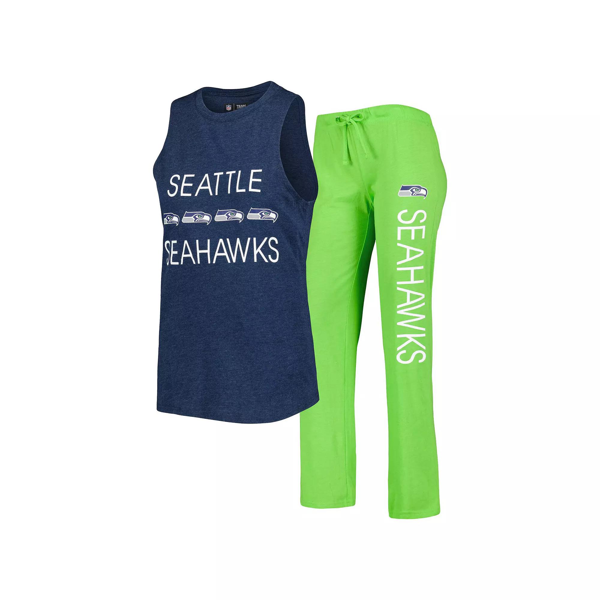 Women's Concepts Sport Neon Green/College Navy Seattle Seahawks Muscle Tank Top & Pants Sleep Set,  Product Image
