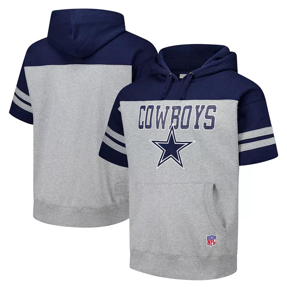 Men's Mitchell & Ness Gray Dallas Cowboys Off Field Vintage Logo Short Sleeve Pullover Hoodie, Size: 2XL, Grey Product Image
