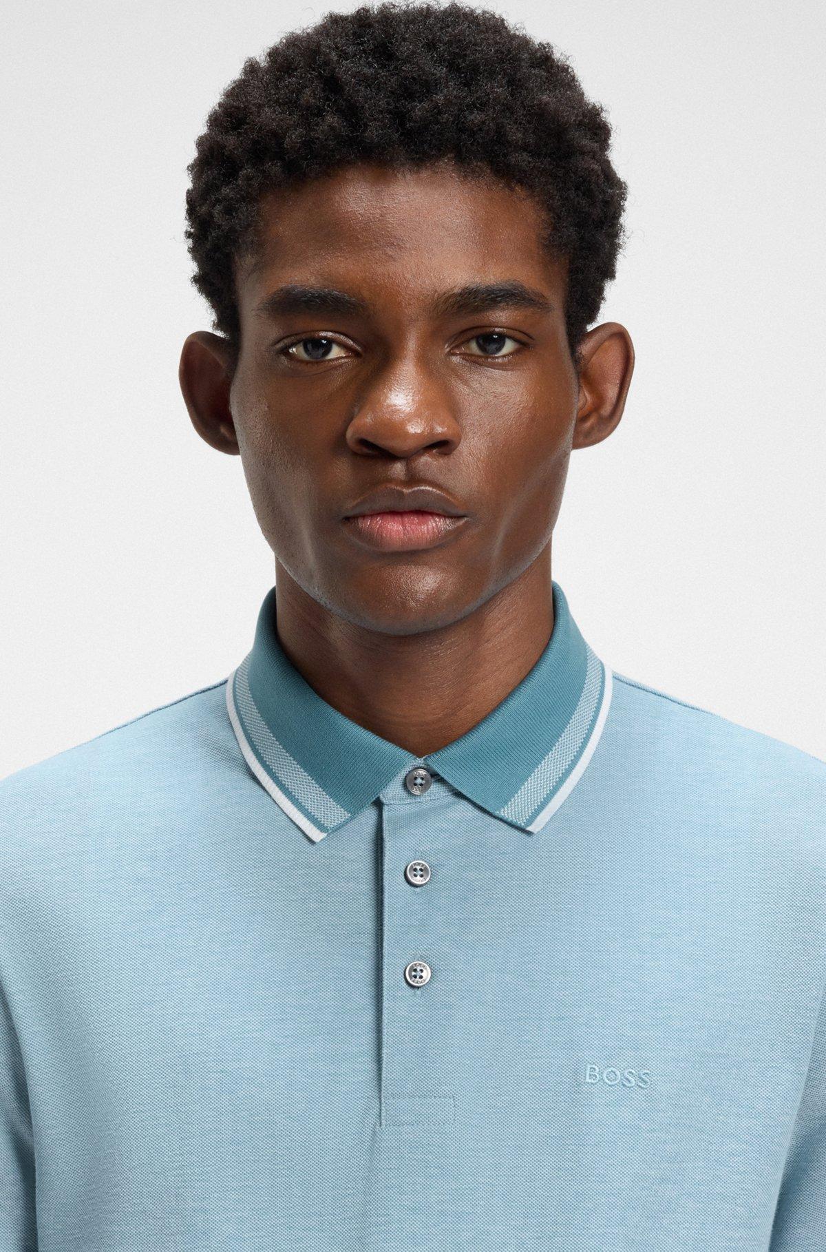 BOSS - Oxford-cotton-piqué polo shirt with logo detail - Light Blue Product Image