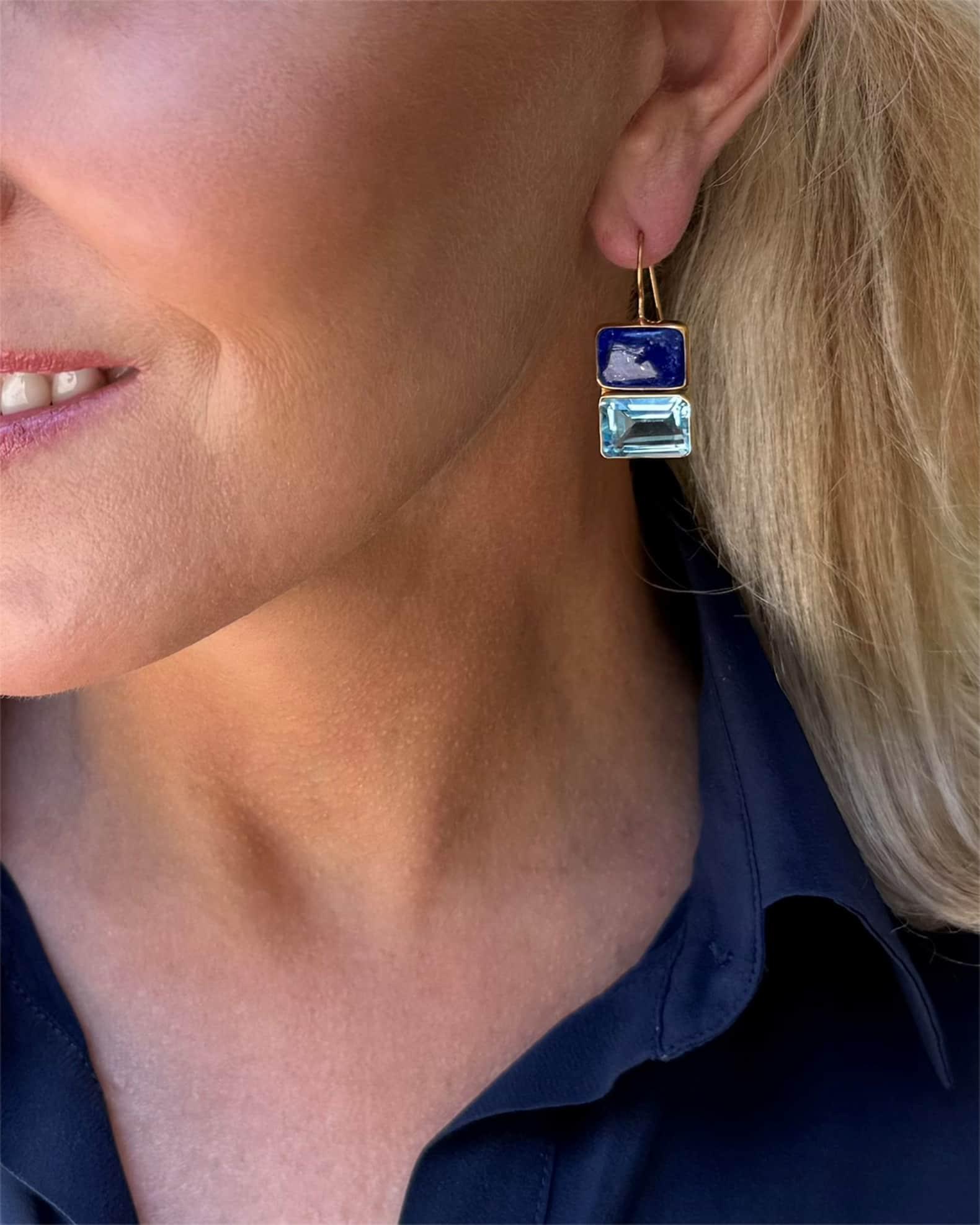 Rectangular Lapis and Blue Topaz Earrings Product Image
