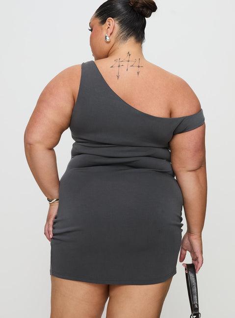 True Desires One Shoulder Mini Dress Grey Product Image