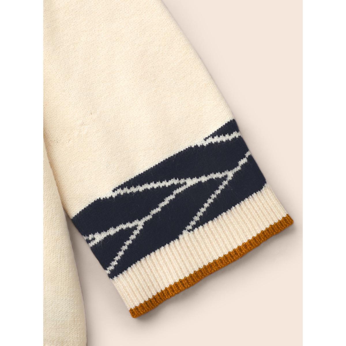 Plus Size Supersoft Essentials Contrast Jacquard Cardigan Beige Women Casual Loose Long Sleeve Everyday Cardigans BloomChic 26/4X Product Image