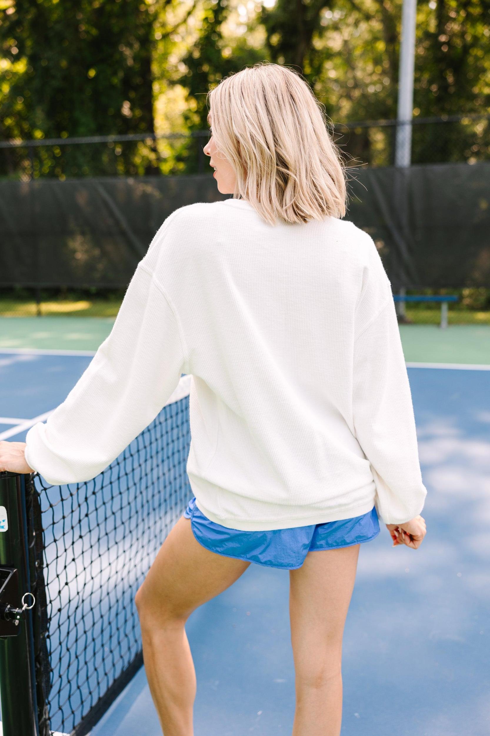 Tequila White Embroidered Corded Sweatshirt Female Product Image