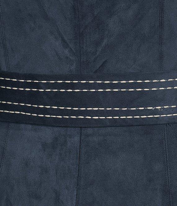 En Saison Robin Vegan Suede Sweetheart Neck Sleeveless Blanket Stitch Belted Midi Dress Product Image