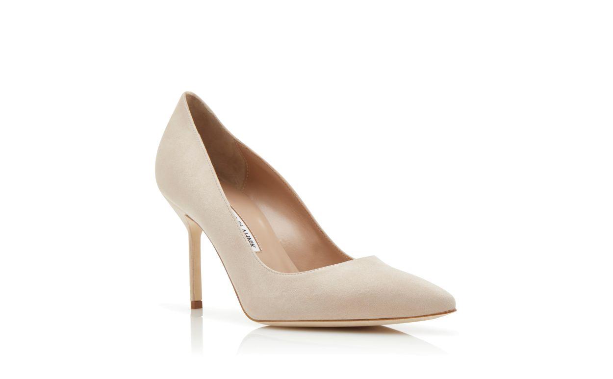 BB 90 Light Beige Suede Pointed Toe Pumps Product Image