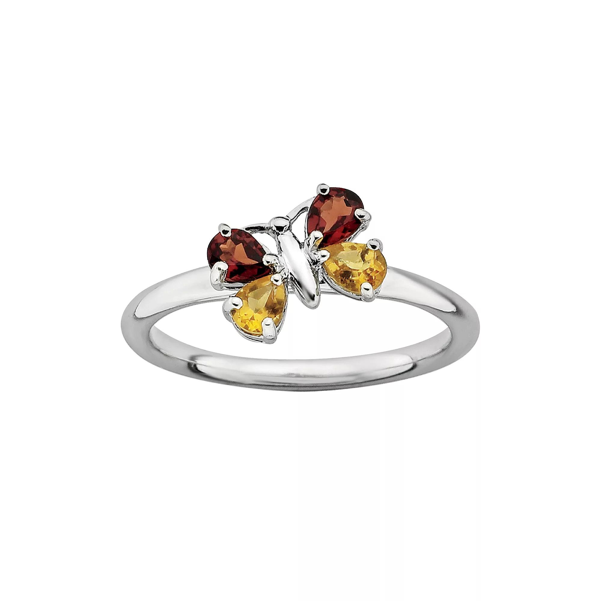 Stacks & Stones Sterling Silver Citrine & Garnet Butterfly Stack Ring, Women's, Size: 6, Multicolor Product Image