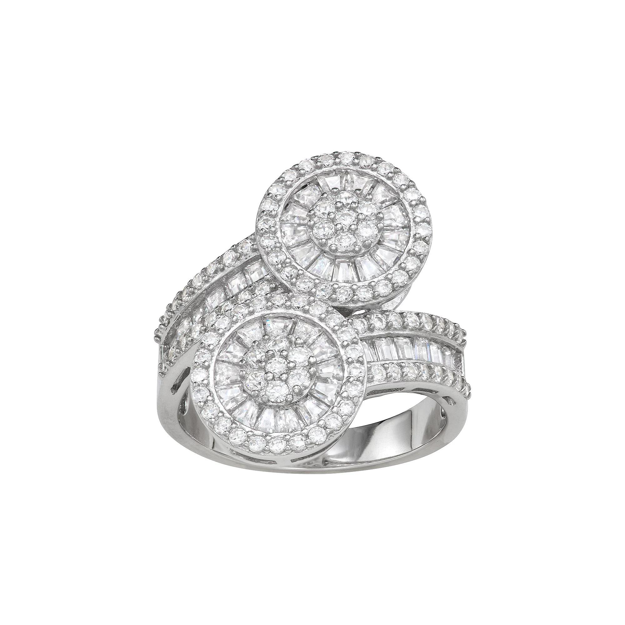 Designs by Gioelli Sterling Silver Cubic Zirconia Dual Halo Bypass Ring, Women's, Size: 6 Product Image