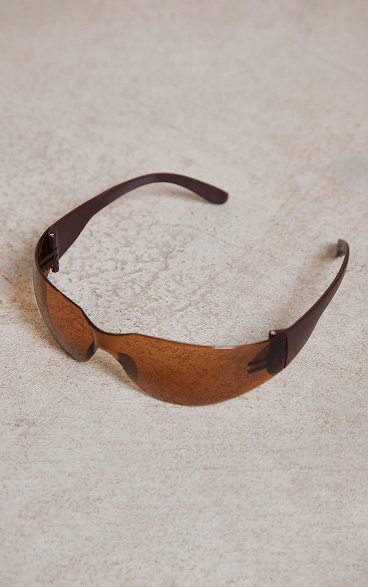 Brown Lens Frameless Sporty Visor Sunglasses Product Image