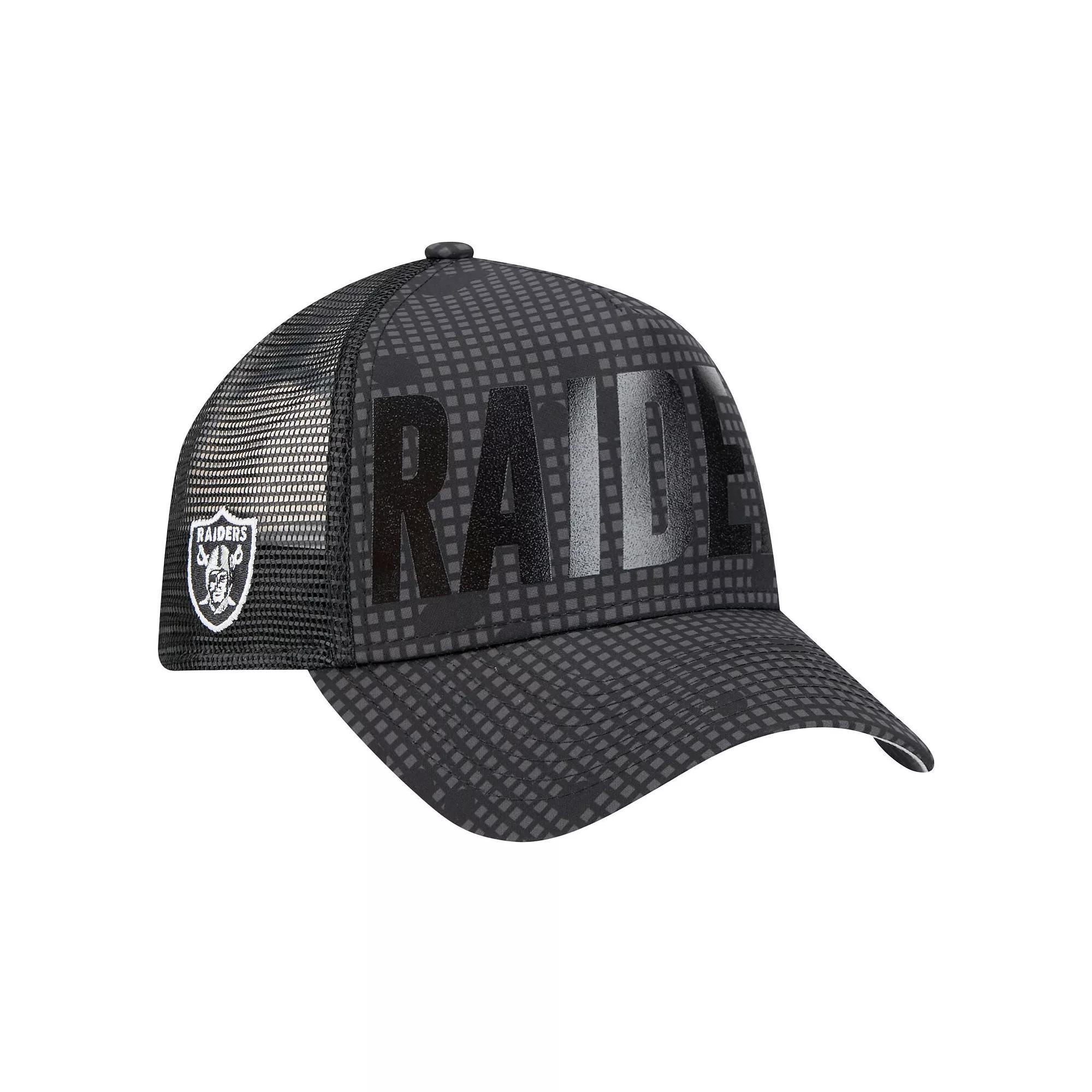 Men's New Era Black Las Vegas Raiders Midnight Ink Tonal Text A-Frame Trucker 9FORTY Adjustable Hat, Lvr Black Product Image