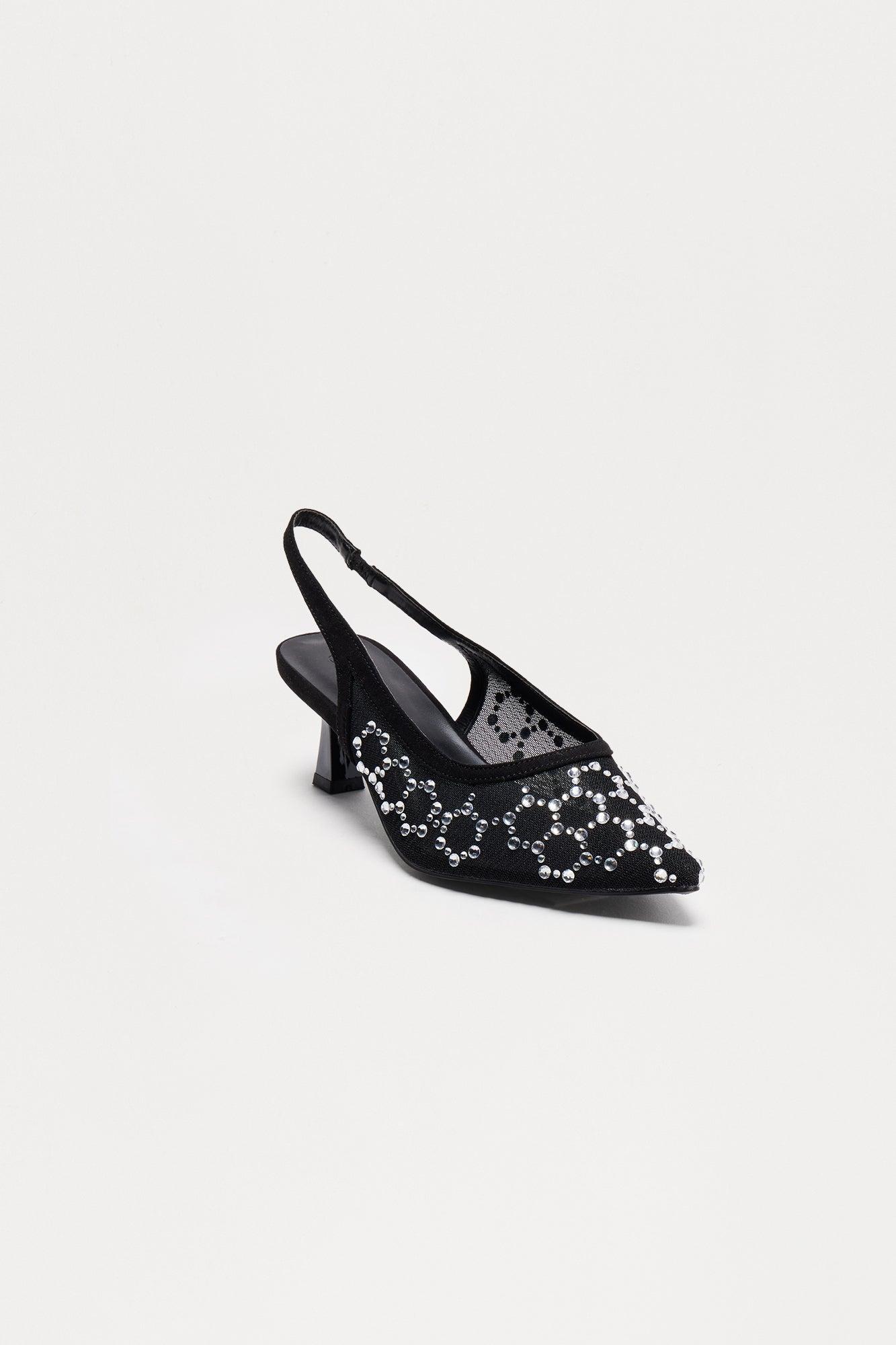Mich Rhinestone Slingback Pumps - Black Product Image