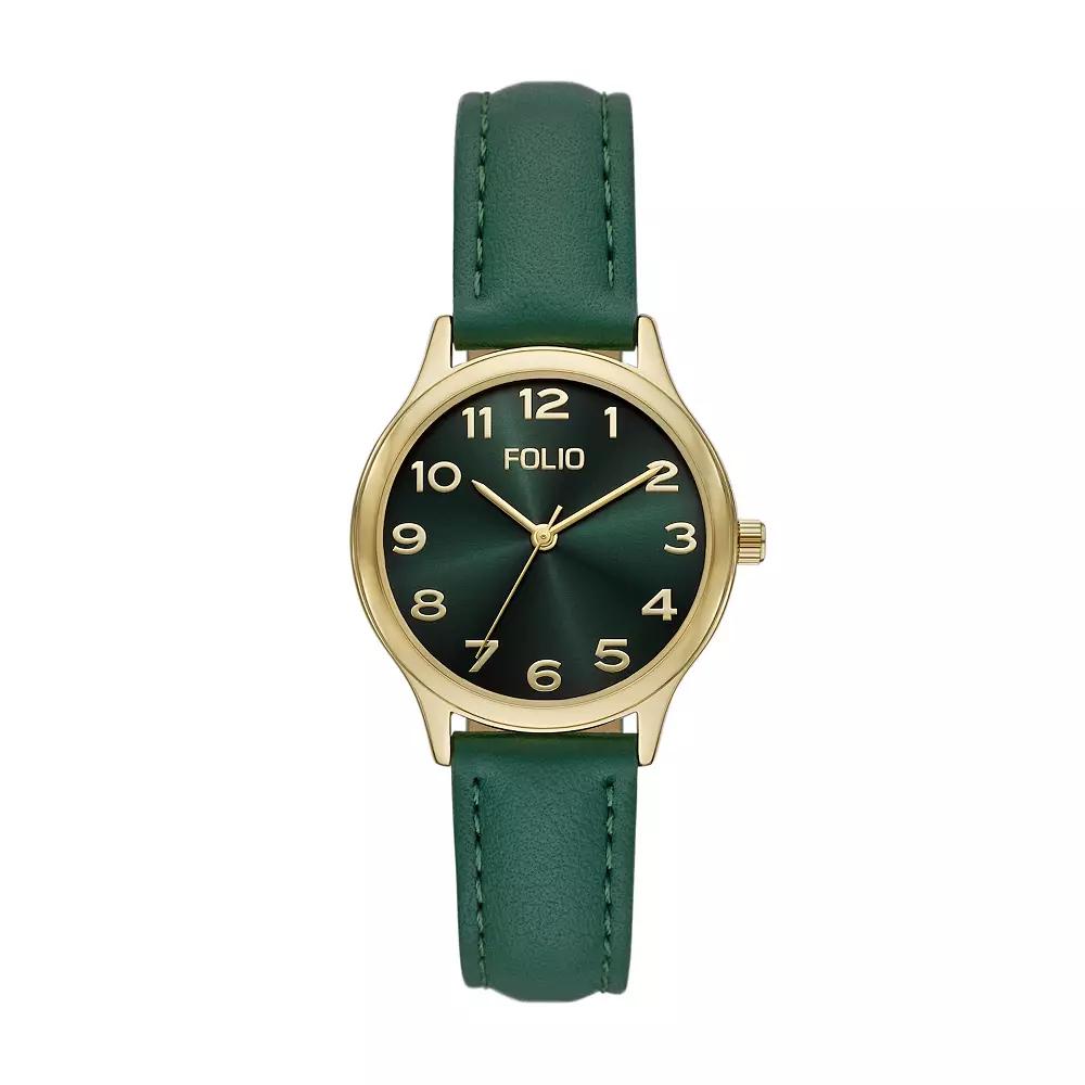 Folio Women's Faux Leather Easy Read Watch, Green Product Image