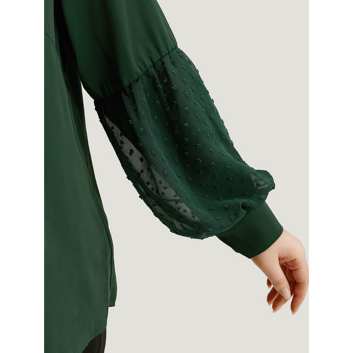 Plus Size DarkGreen Knot Neck Lace Patchwork Lantern Sleeve Blouse Women Office Long Sleeve Tie Neck Office Blouses BloomChic 14-16/1X Product Image