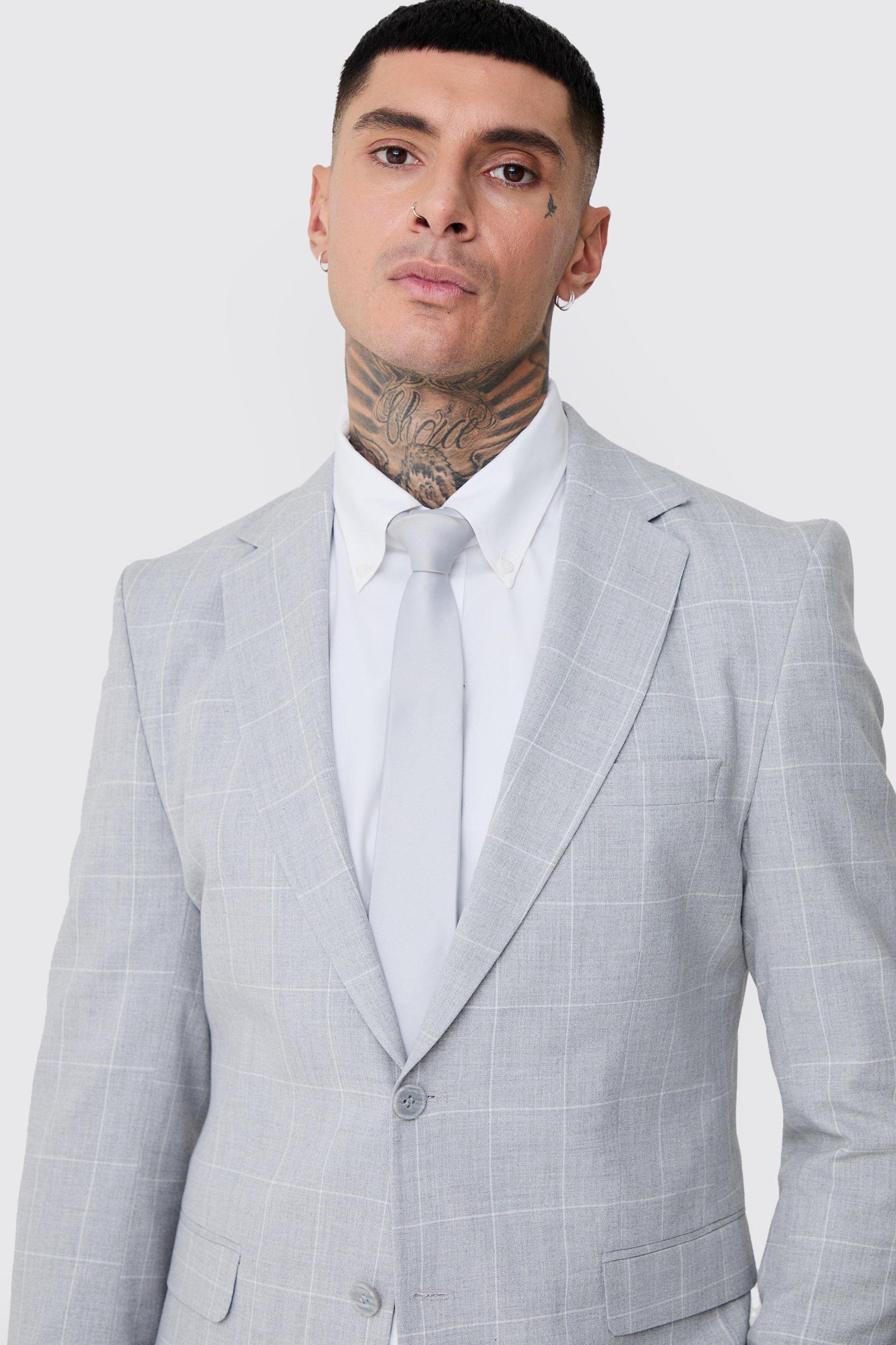 Tall Window Pane Plaid Skinny Fit Blazer | boohooMAN USA Product Image