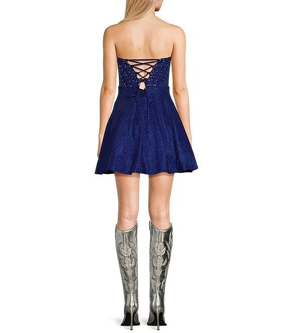 City Vibe Strapless Glitter Point Corset Lace With Rhinestone Skater Party Skirt Dress Product Image