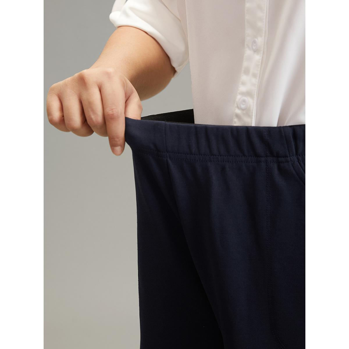 Plus Size Solid Wide Leg Elastic Waist Split Hem Pants Women Indigo Elegant Wide Leg High Rise Dailywear Pants BloomChic 26/4X Product Image