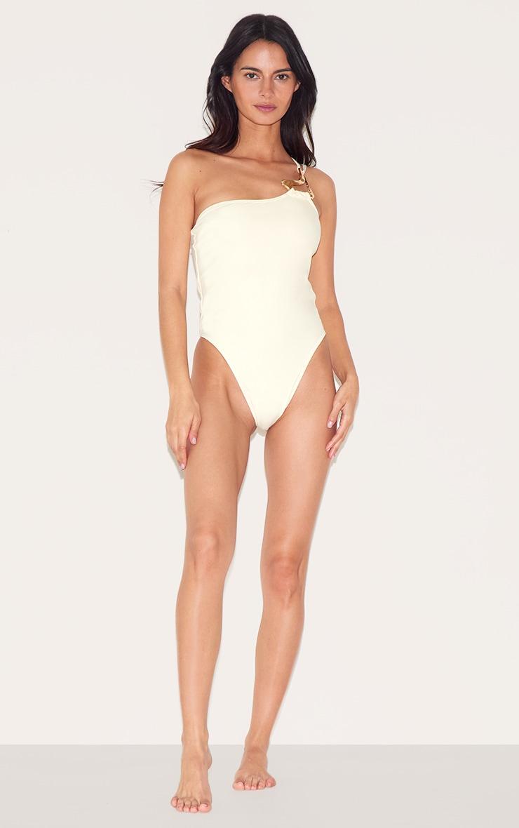 Sand Gold Trim Asymmetric Swimsuit Product Image