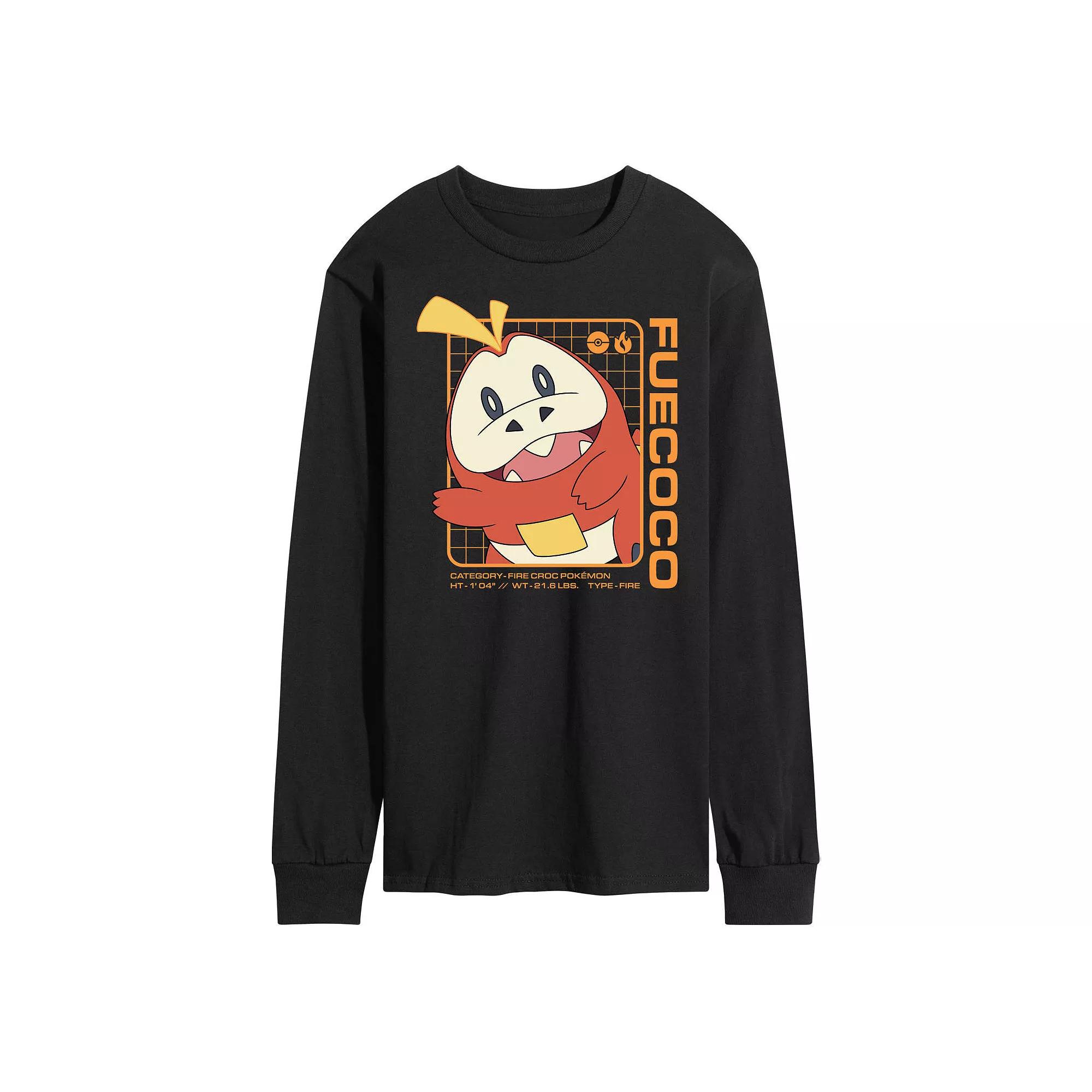 Men's Pokemon Fuecoco Stats Long Sleeve Graphic Tee,  Product Image