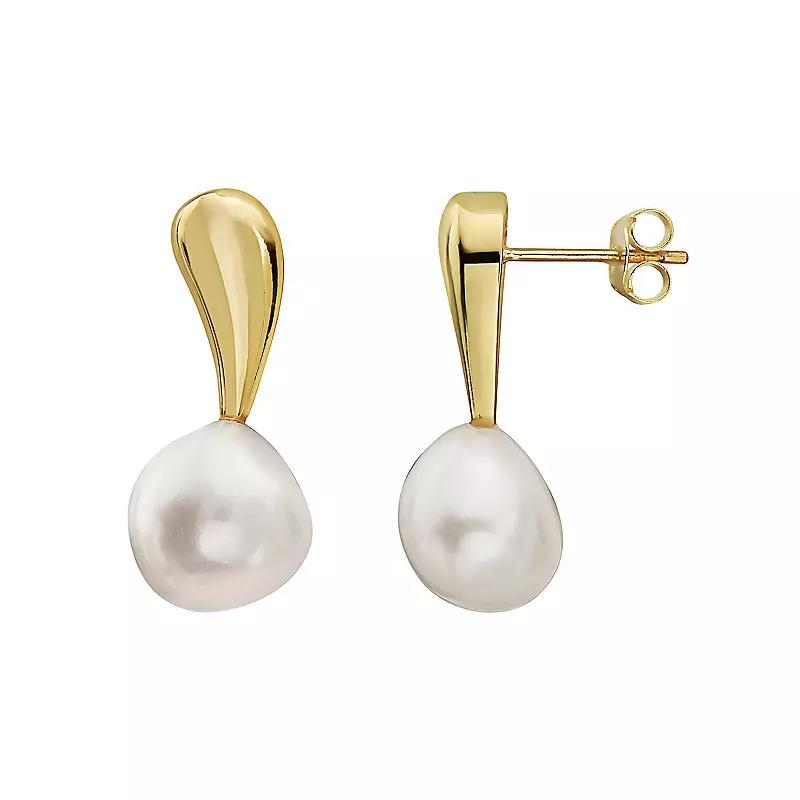 14k Gold Over Sterling Silver Freshwater Cultured Pearl Round Stud Earrings, Womens, Gold Tone Product Image