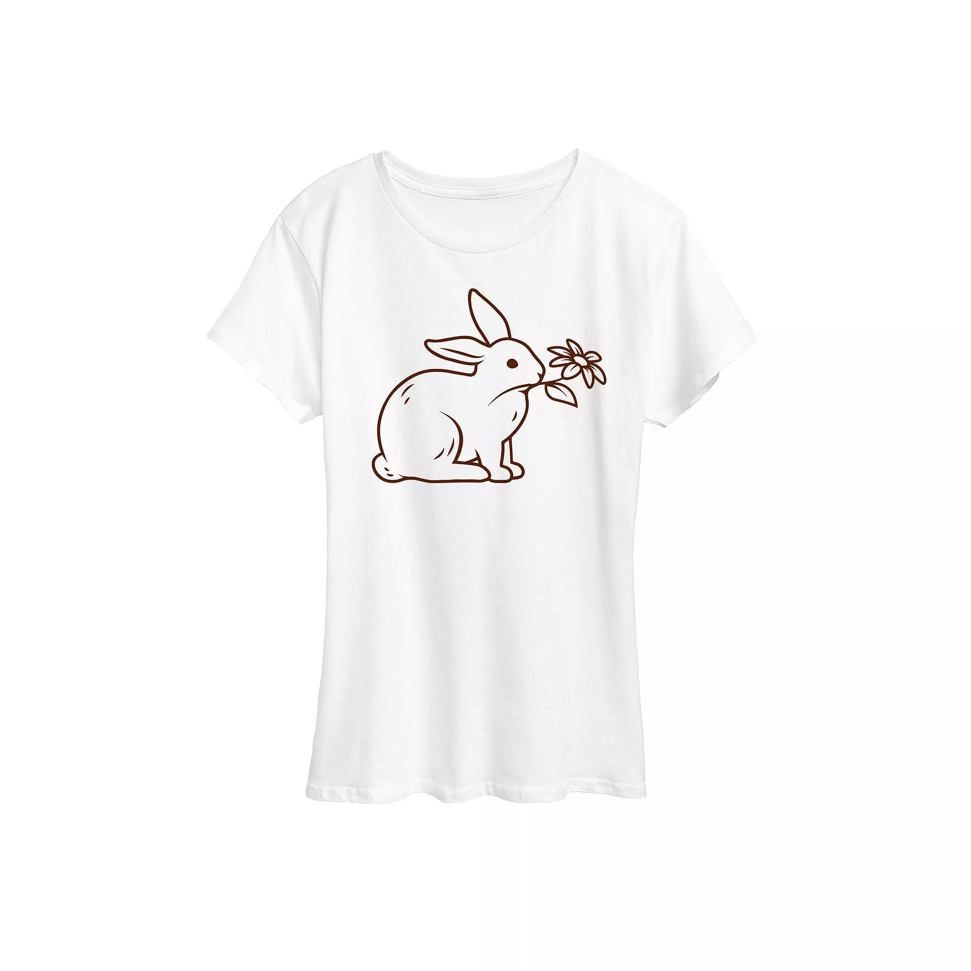 Women's Bunny With Flower Graphic Tee, Size: Large, White Product Image