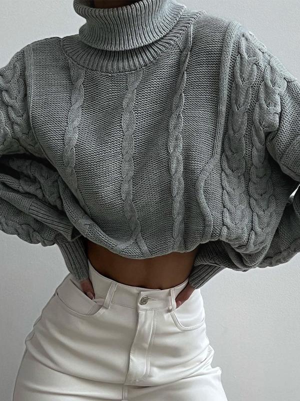 Solid Cable Knit High Neck Sweater Product Image