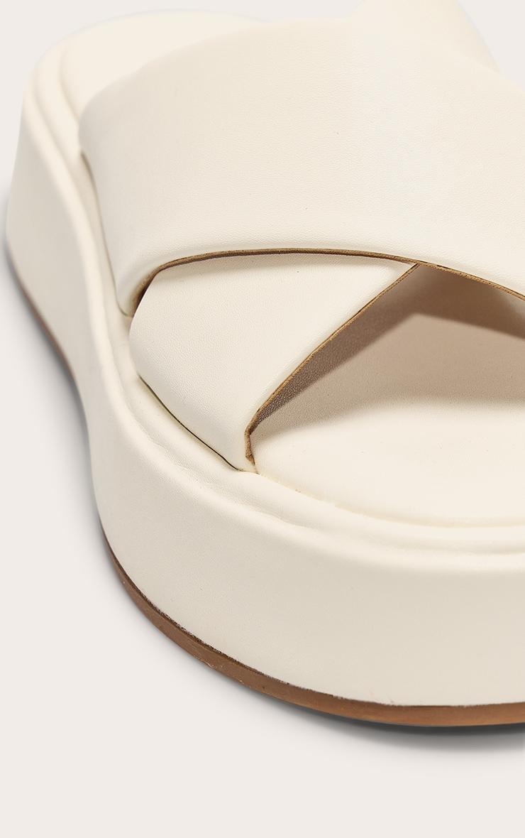 Cream Pu Round Toe Cross Strap Flatform Sandals Product Image