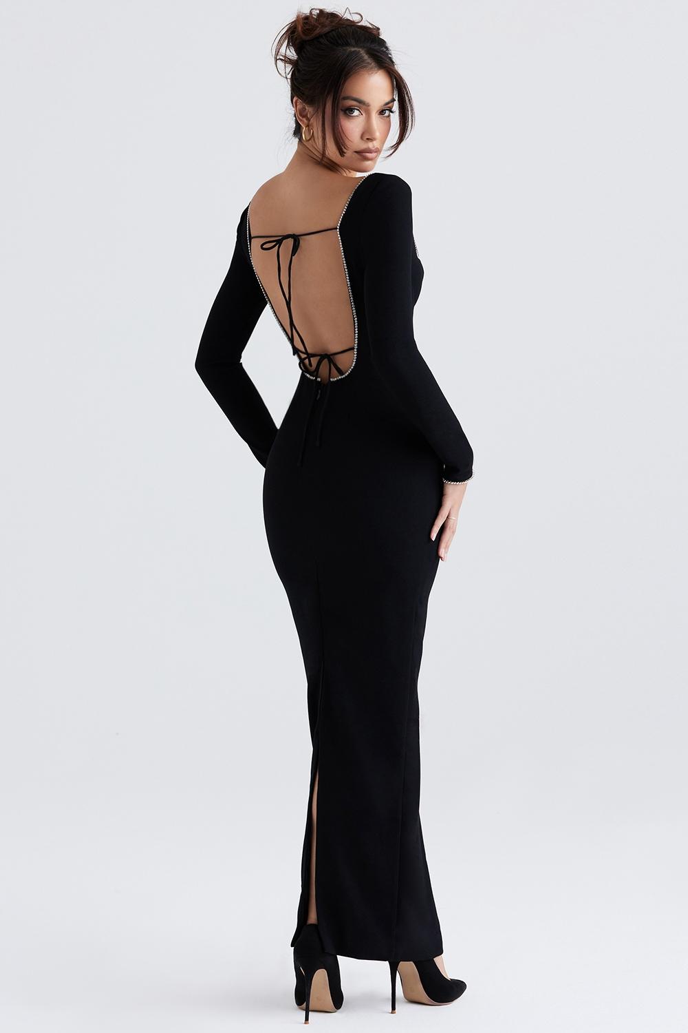 Rosa  black crystal embellished maxi dress Product Image