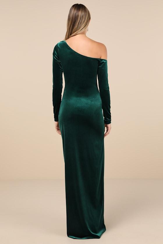 Notorious Icon Emerald Green Velvet Asymmetrical Maxi Dress Product Image