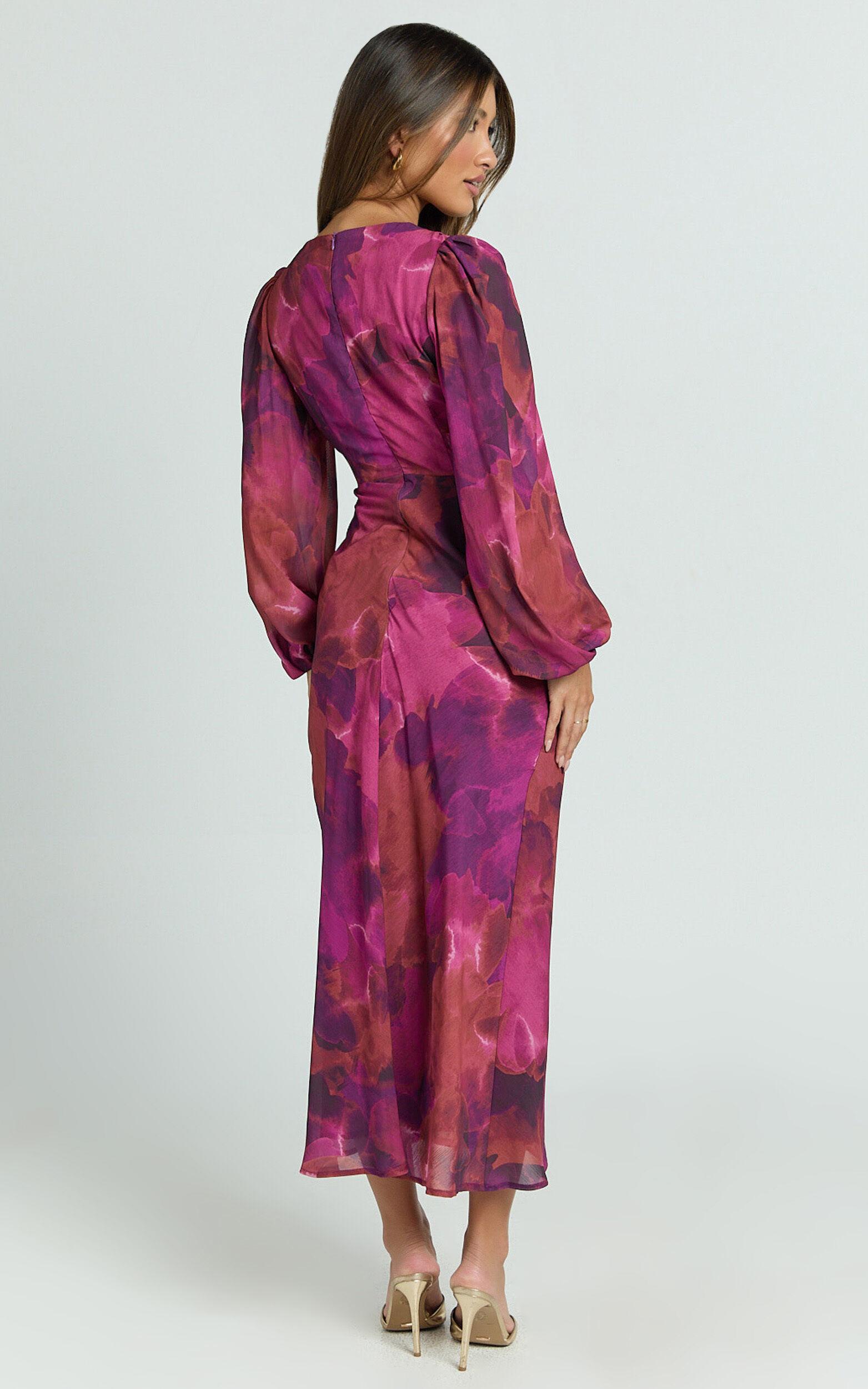 Artola Midi Dress - Front Cut Out Long Sleeve Dress in Blurred Dreams Product Image