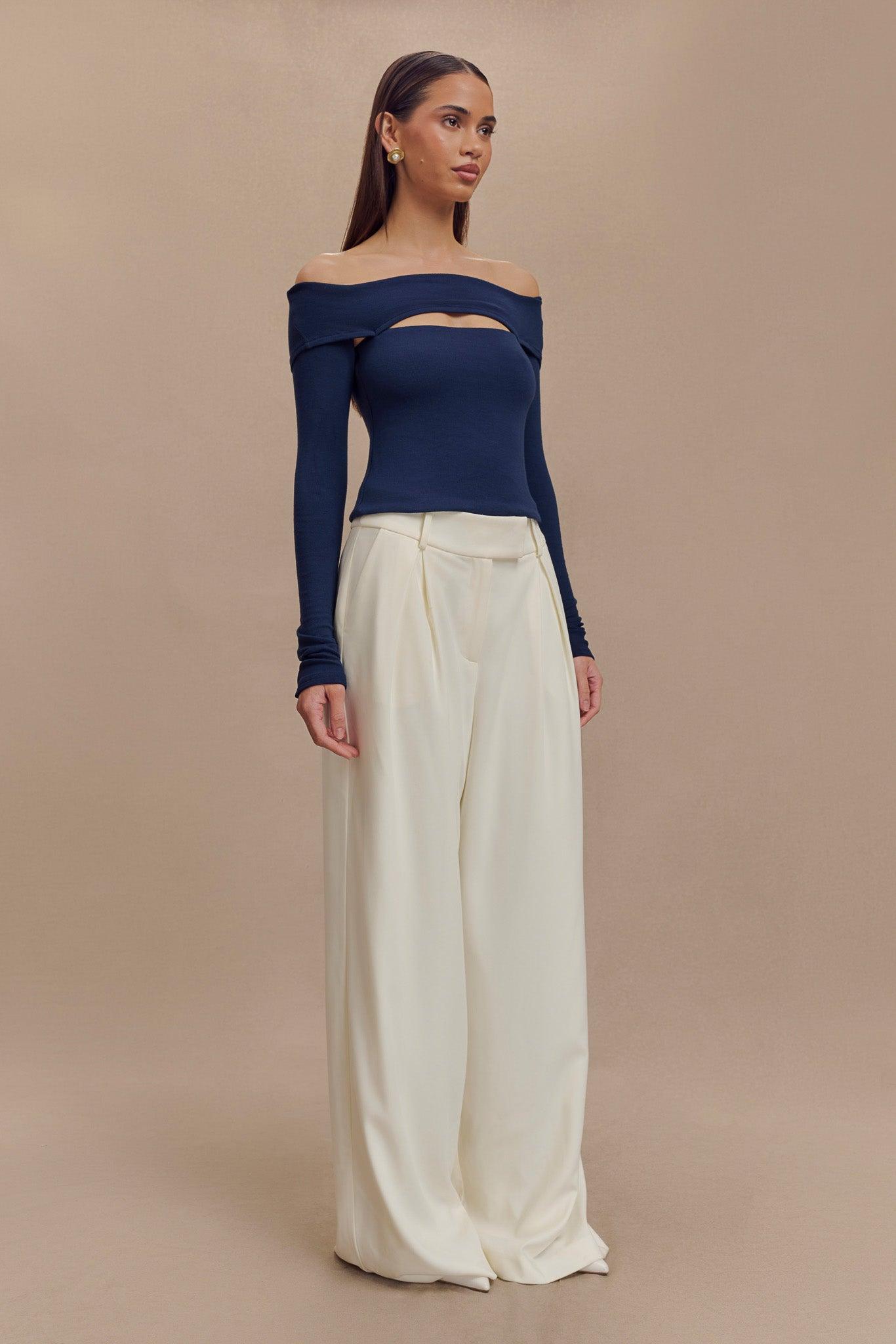 Briah Cut Out Modal Long Sleeve Top - Dark Navy Product Image