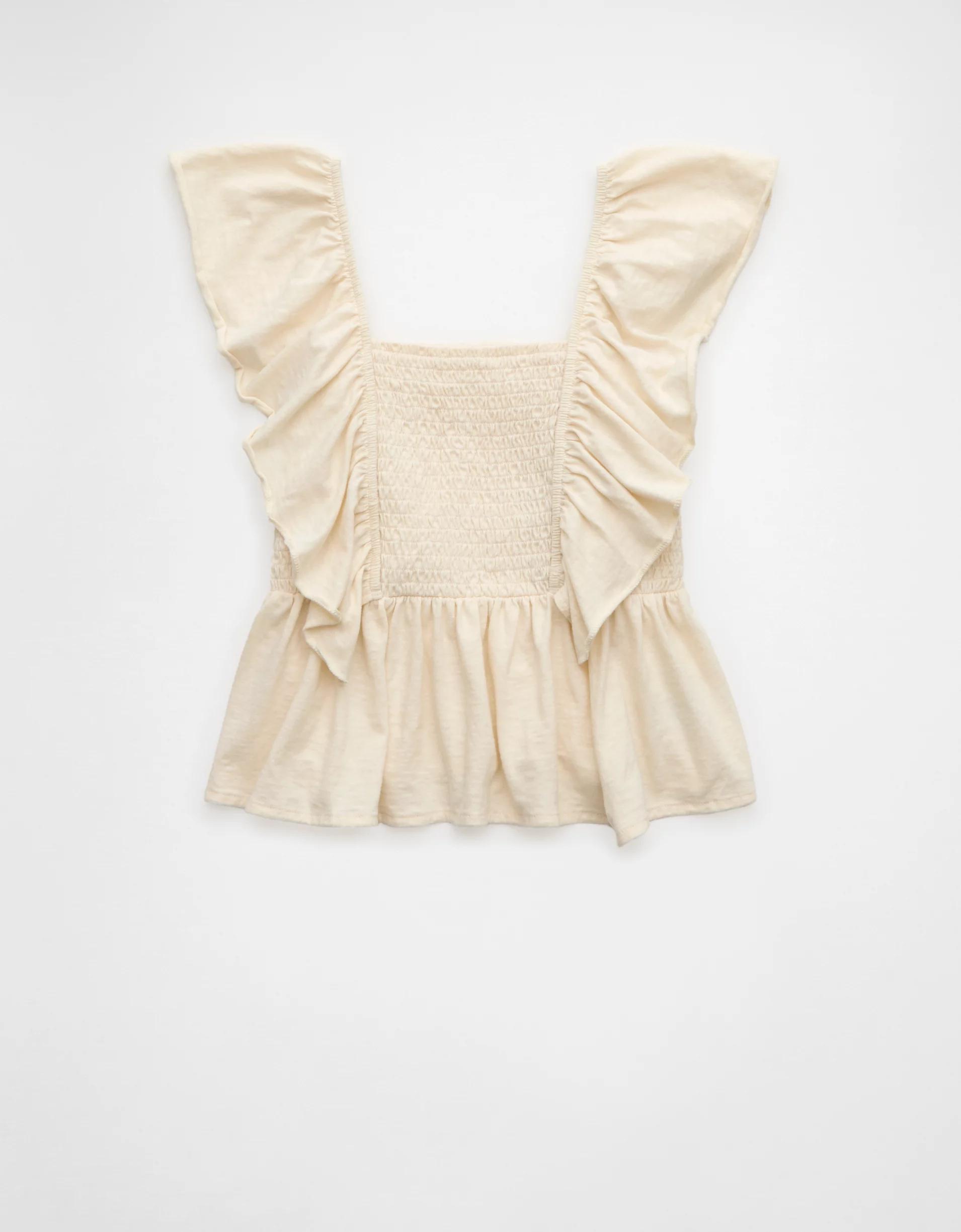 AE Sunchaser Knit Flutter Sleeve Babydoll Shirt Product Image