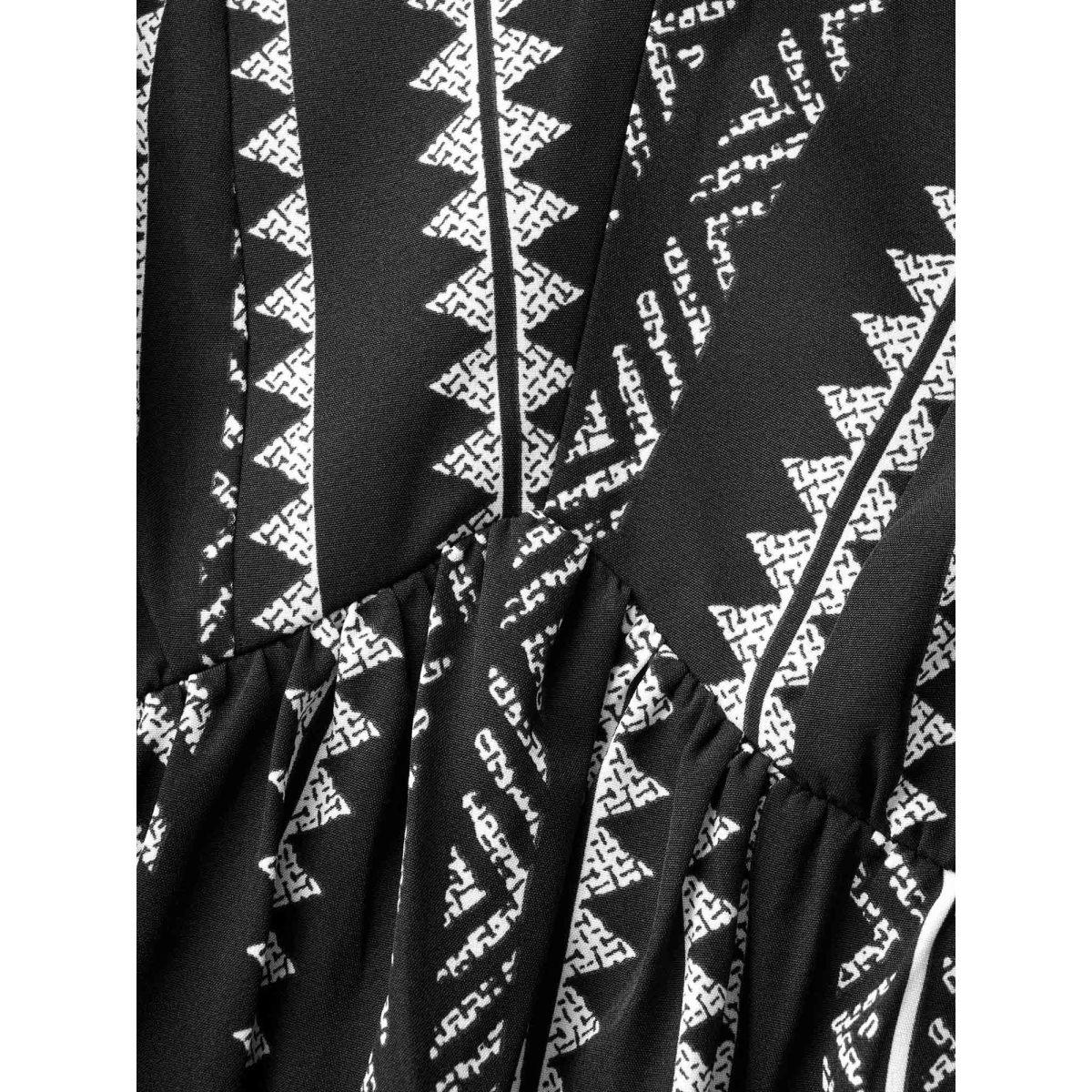 Plus Size Black Bandana Geometric Lantern Sleeve Gathered Blouse Women Boho Elbow-length sleeve V-neck Vacation Blouses BloomChic 30/6X Product Image