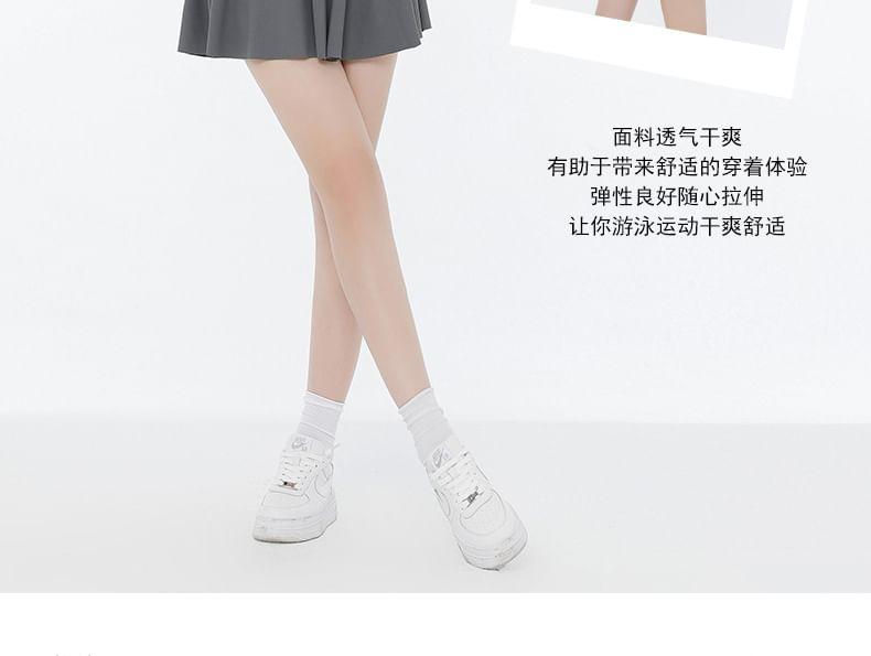 Set: Short-Sleeve Two Tone Knot Crop Swim Top + Skirt + Bikini Bottom Product Image