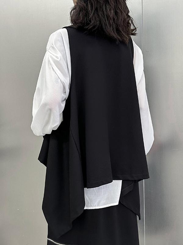 High-Low Irregular Clipping Hooded Solid Color Heaps Collar Vest Top Product Image