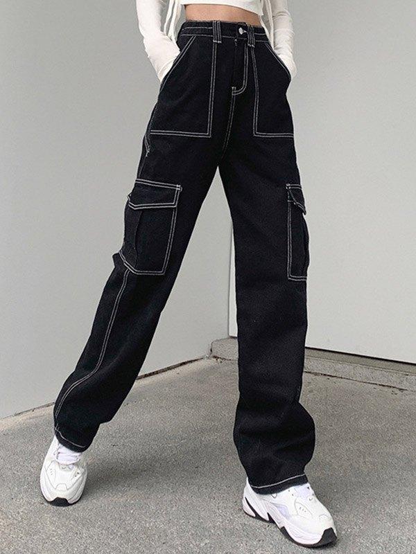 High Waist Straight Cargo Jeans Product Image