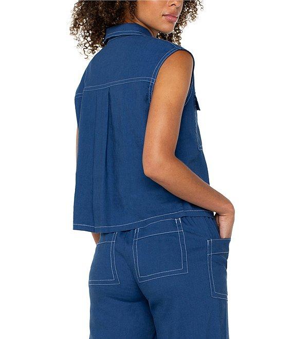 Liverpool Los Angeles Stretch Linen Blend Point Collar Sleeveless Cargo Shirt Product Image