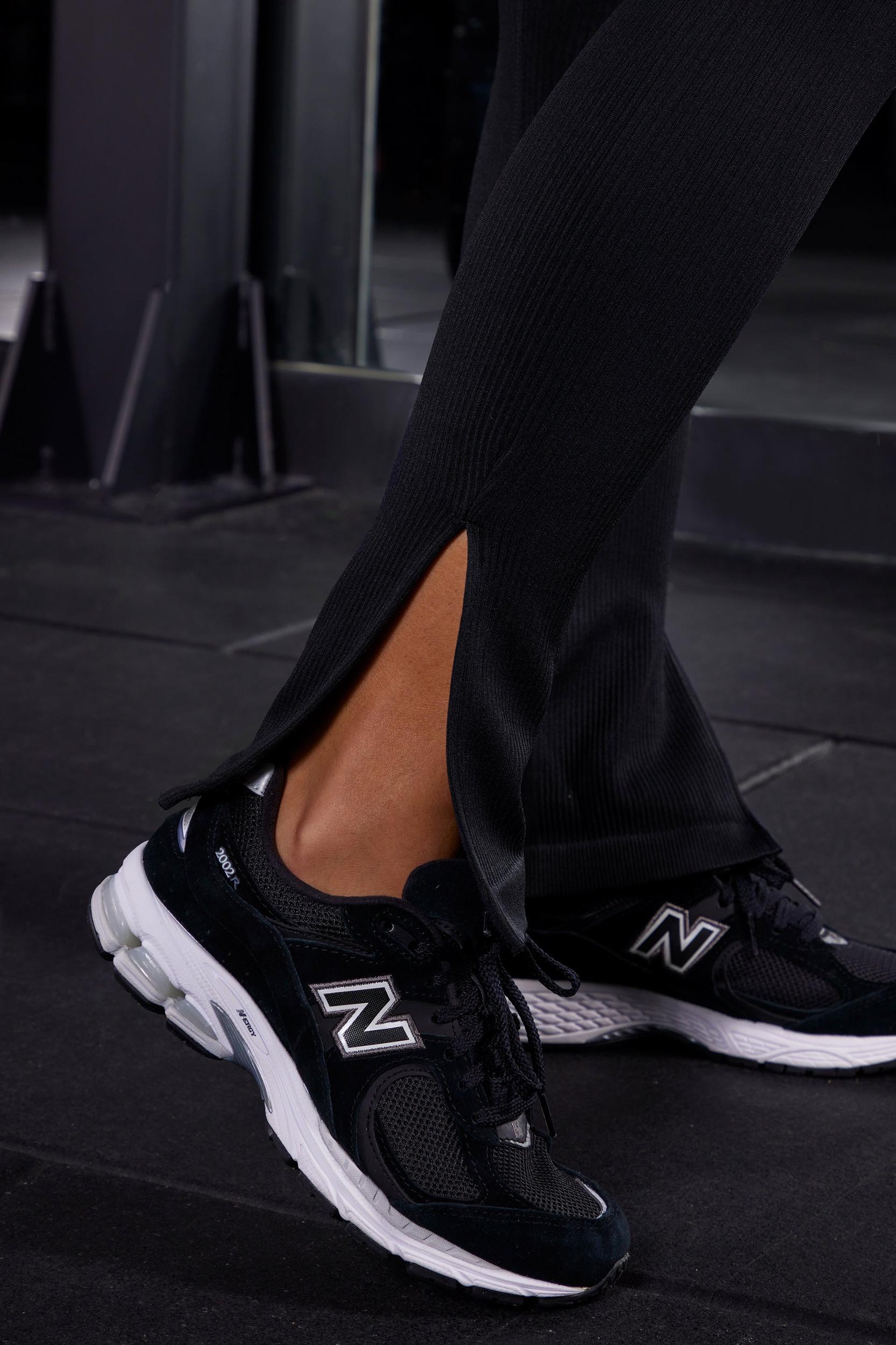 High Waist Split Flare Ribbed Leggings in Black Female Product Image