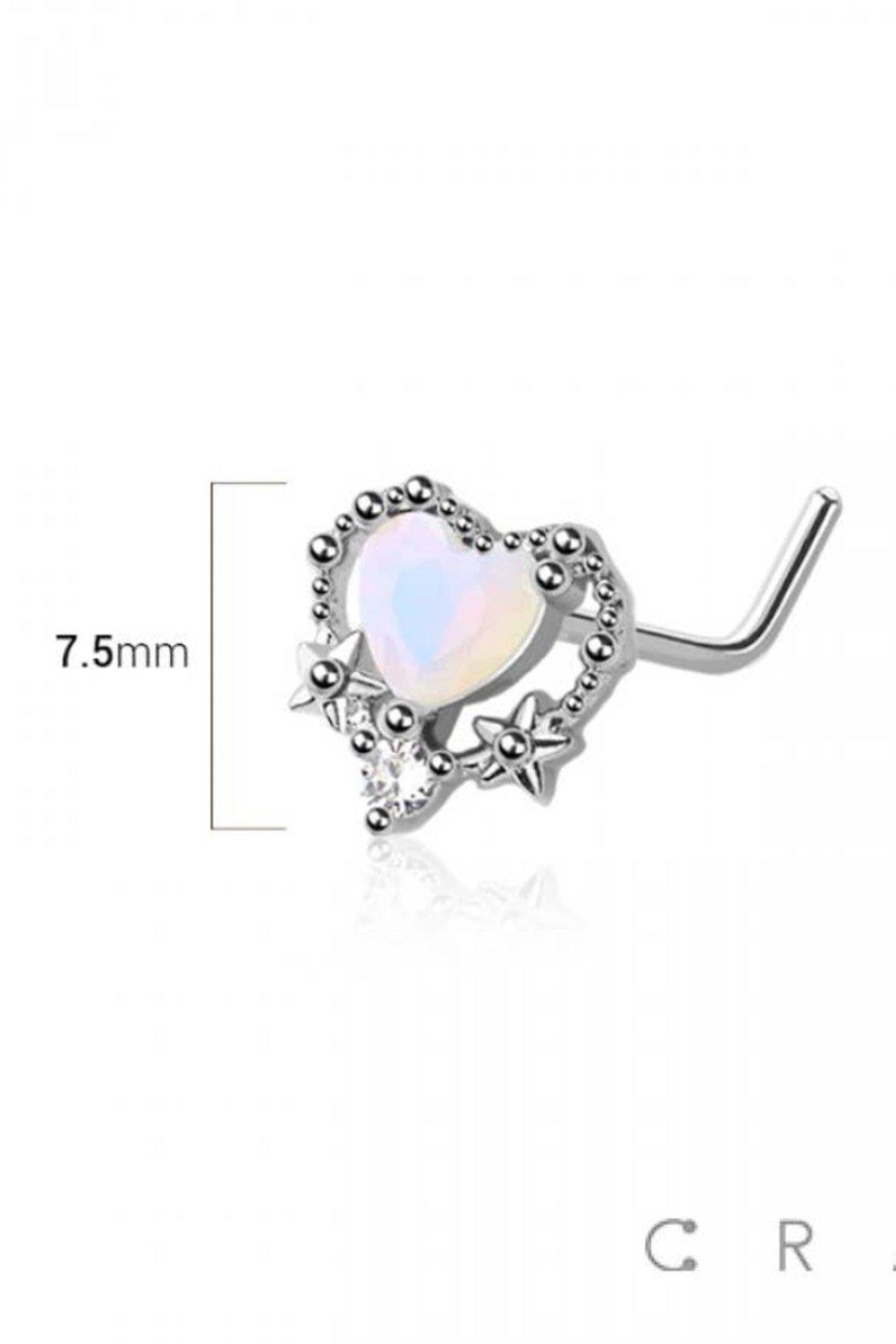 Opal Heart w/Center CZ Gem L-Shape Nose Ring Product Image