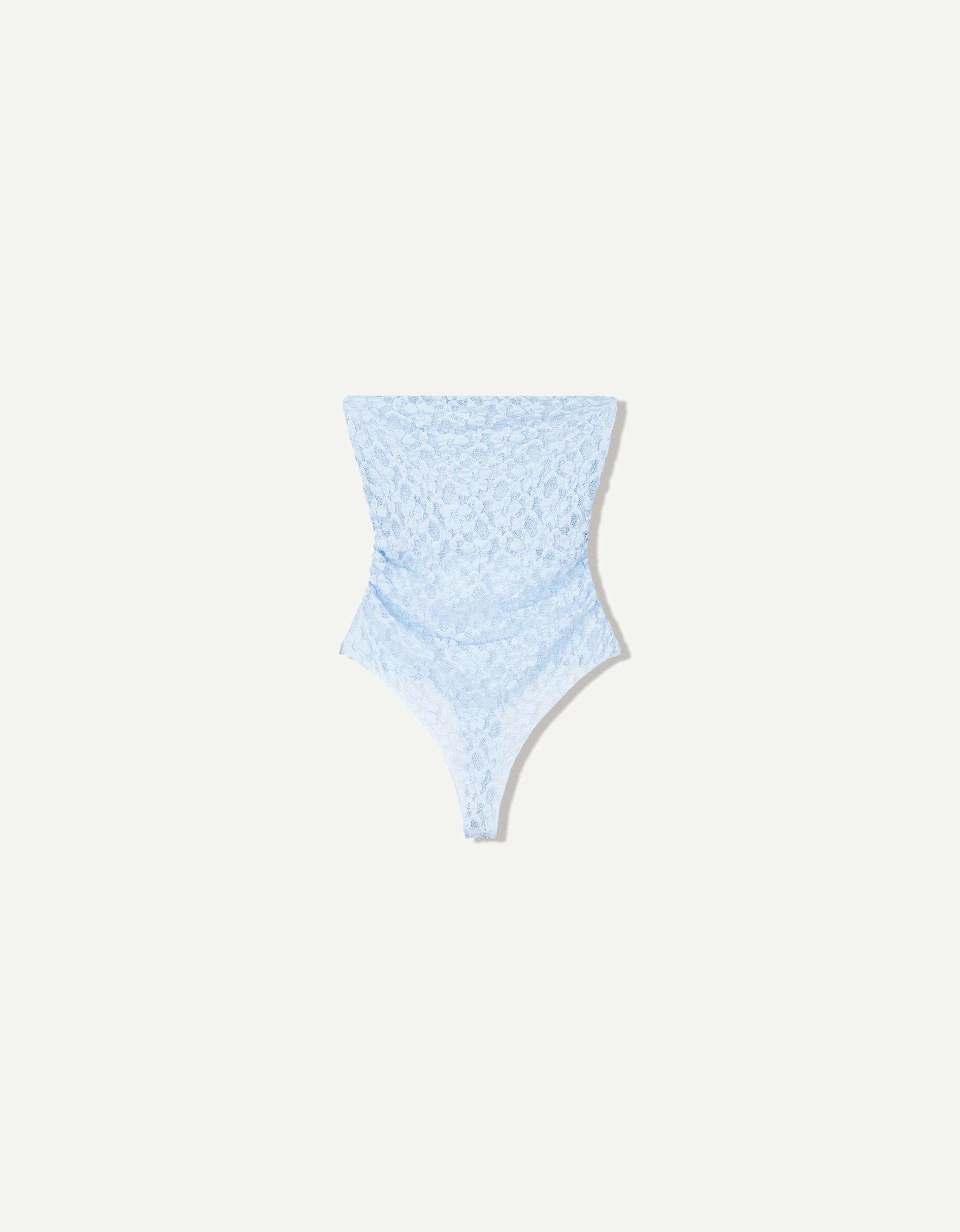 Bandeau bodysuit with blonde lace Product Image