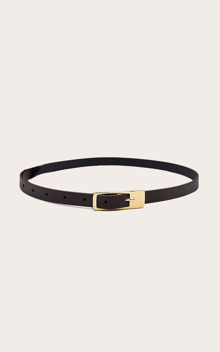 Chocolate PU Square Buckle Skinny Belt Product Image