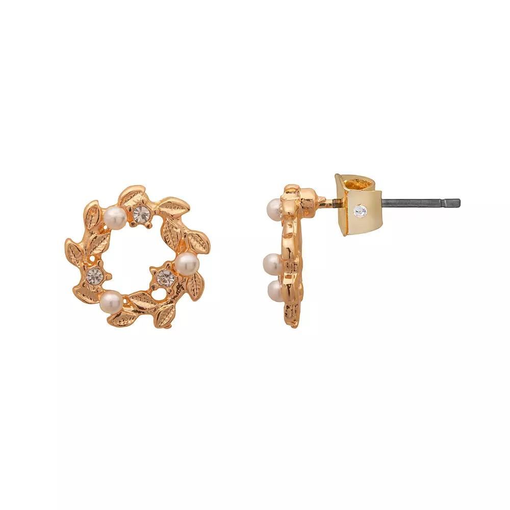 LC Lauren Conrad Gold Tone Crystal & Simulated Pearl Wreath Stud Earrings, Women's, White Product Image
