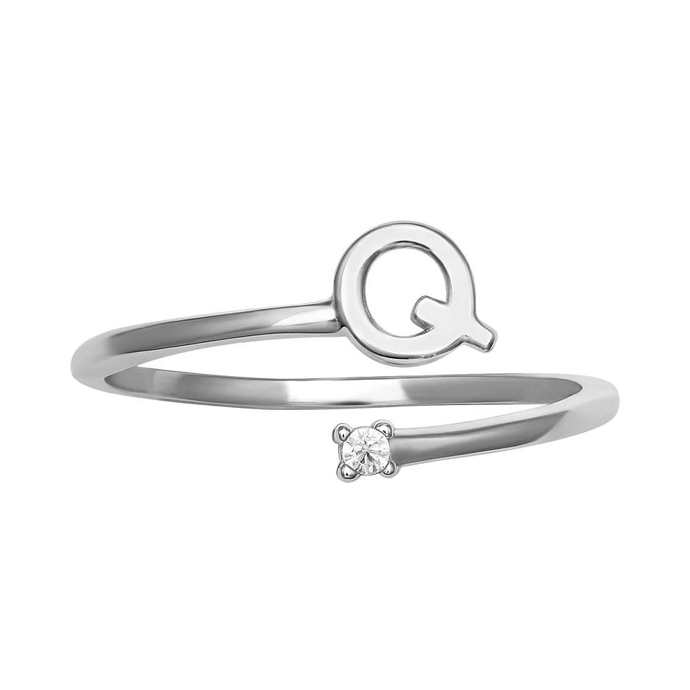 PRIMROSE Sterling Silver Cubic Zirconia Initial Bypass Band Ring, Womens Sterling Silver I Product Image