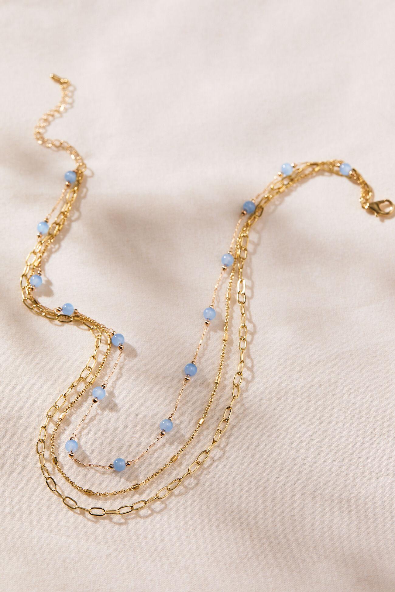 Dainty Blue and Gold Layered Necklace Product Image