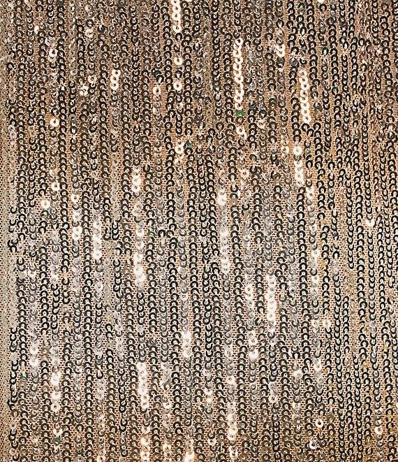 Belle by Badgley Mischka Jenna Sequin Ombre Crew Neck Long Sleeve Tie Sash Sheath Dress Product Image