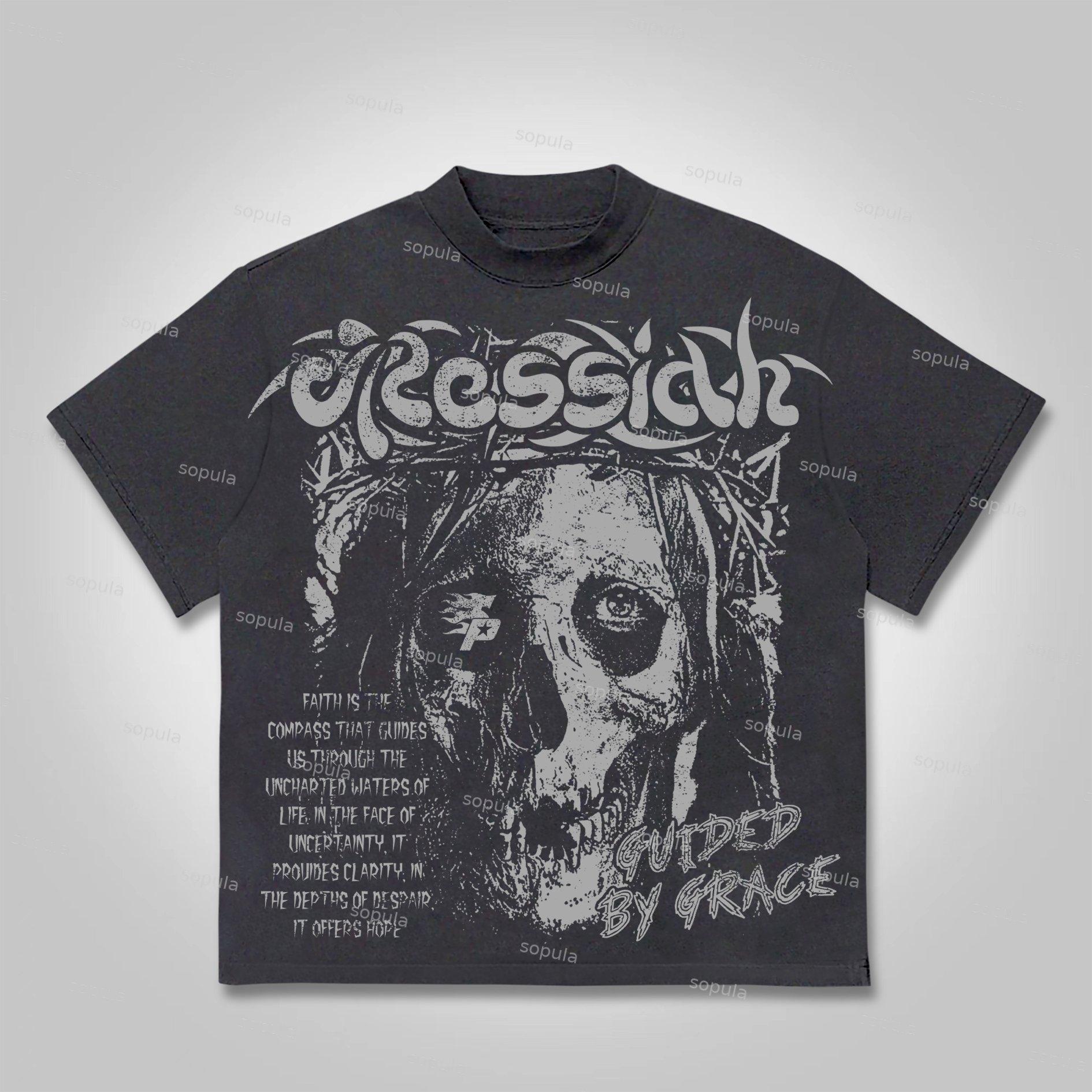 Sopula Vintage Skull Jesus Faith Graphic Cotton T-shirt Product Image