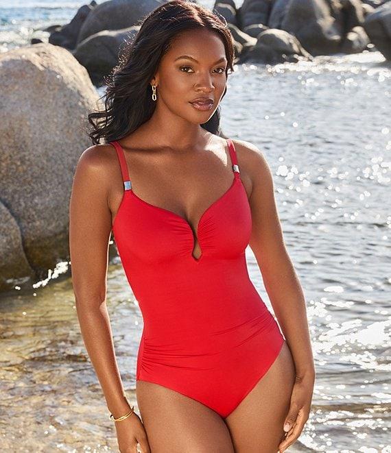 Miraclesuit Razzle Dazzle Antheia Plunge Neck Underwire Bra One Piece Swimsuit Product Image