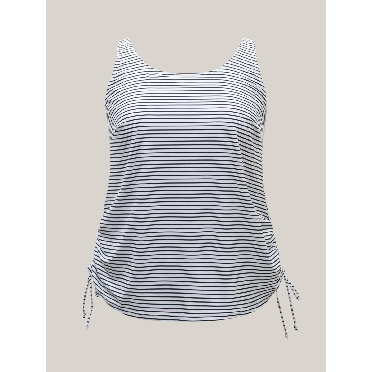 Plus Size Striped Non-Removable Cups Swim Top Women's Swimwear Opticwhite Resort Drawstring High stretch Bodycon U-neck Curve Swim Tops BloomChic 30/6X Product Image