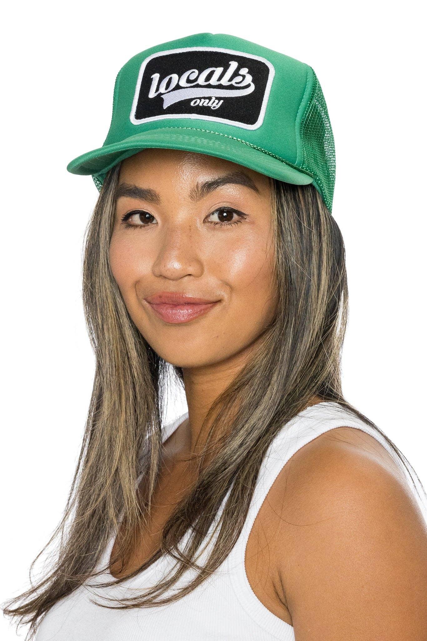 Friday Feelin' Locals Only Script Trucker Hat in Green Product Image