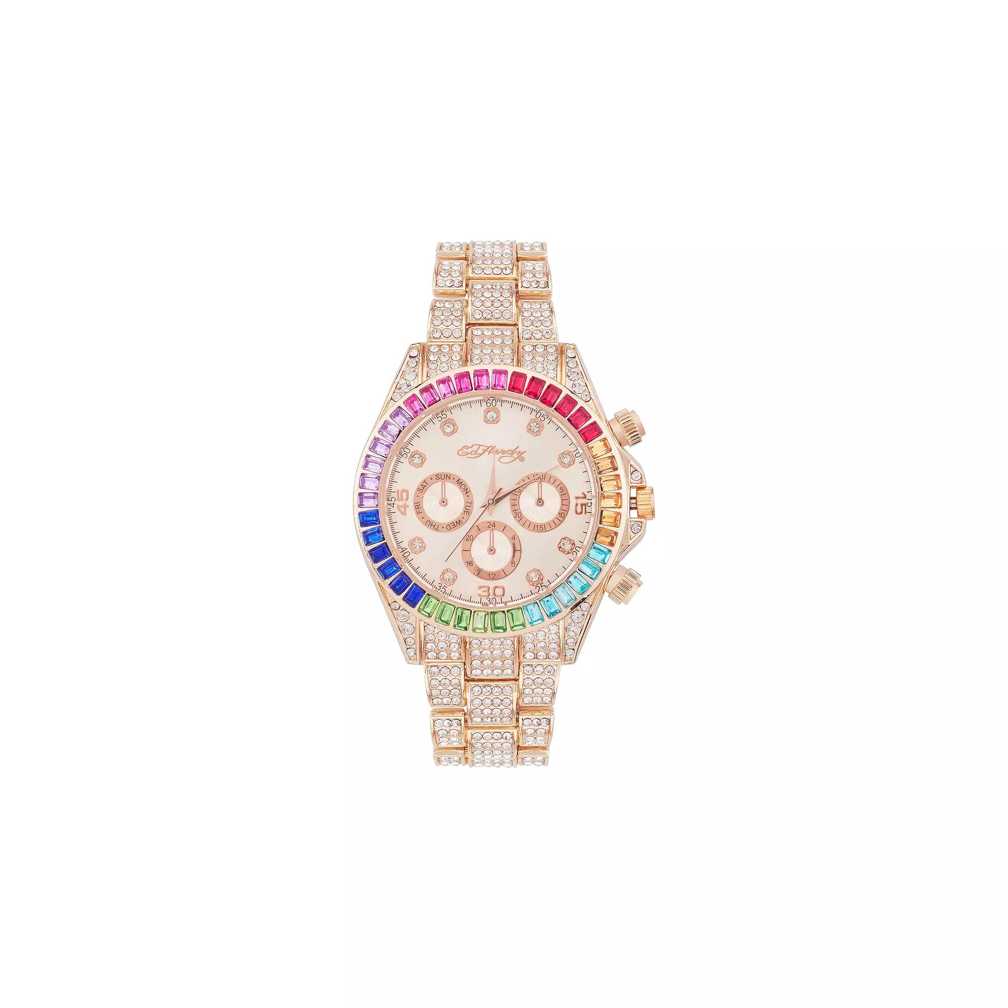 Ed Hardy Women's Colorful Crystal Bezel Rose Gold Tone Watch,  Product Image