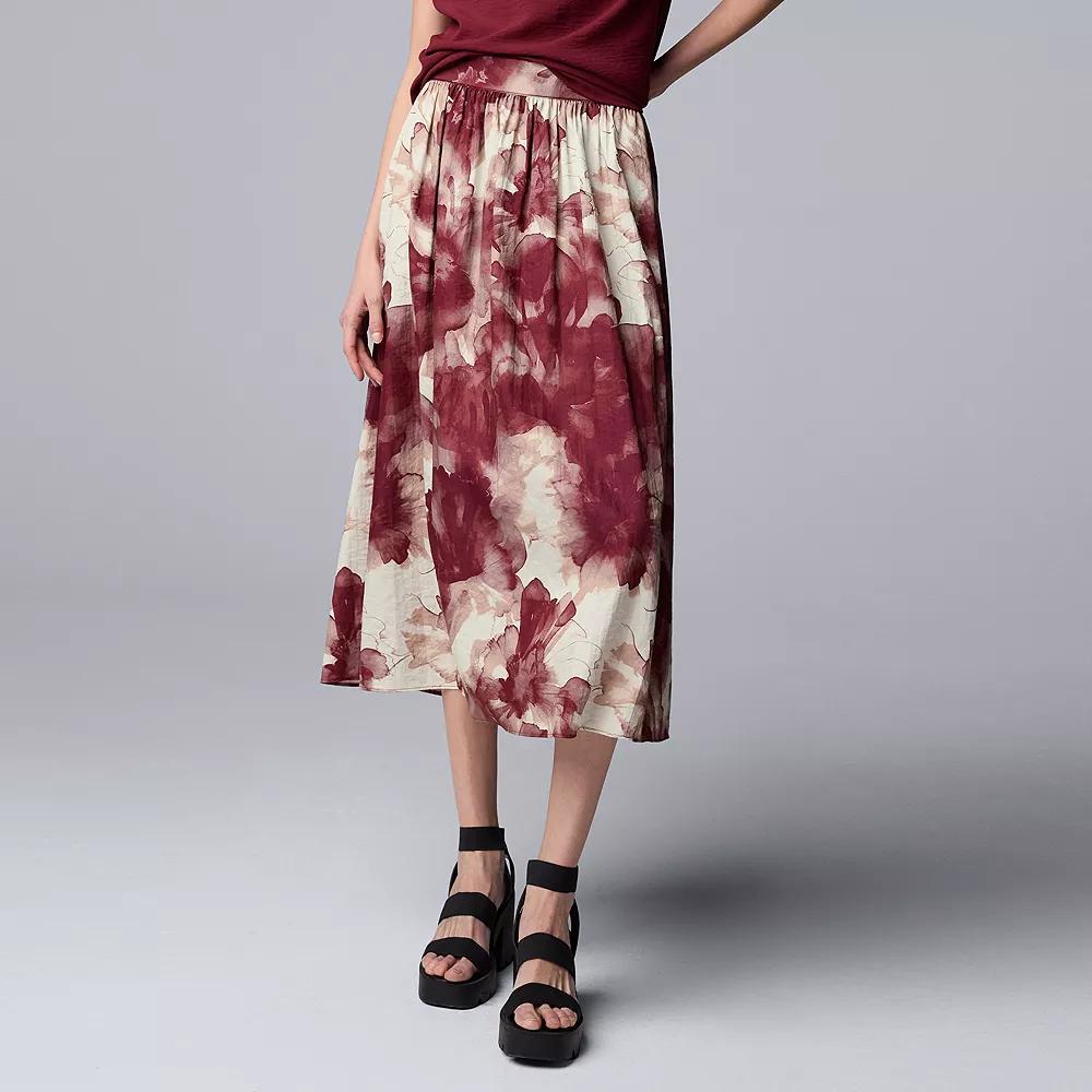 Women's Simply Vera Vera Wang Shirred Midi Skirt, Size: Small, Red Floral Product Image