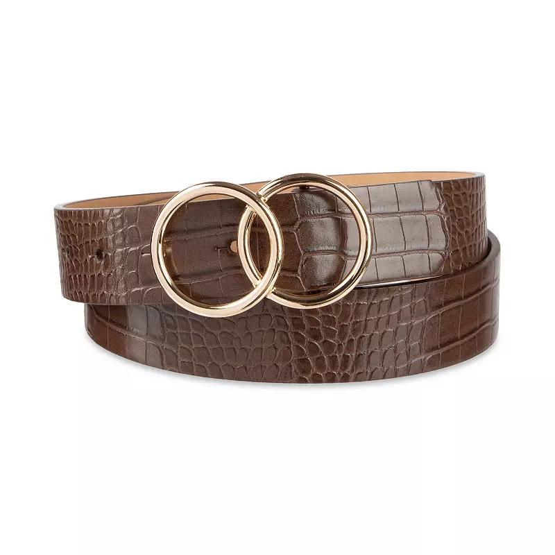 Women's LC Lauren Conrad Interlocking Double Circle Buckle Black Dress Belt,  Product Image